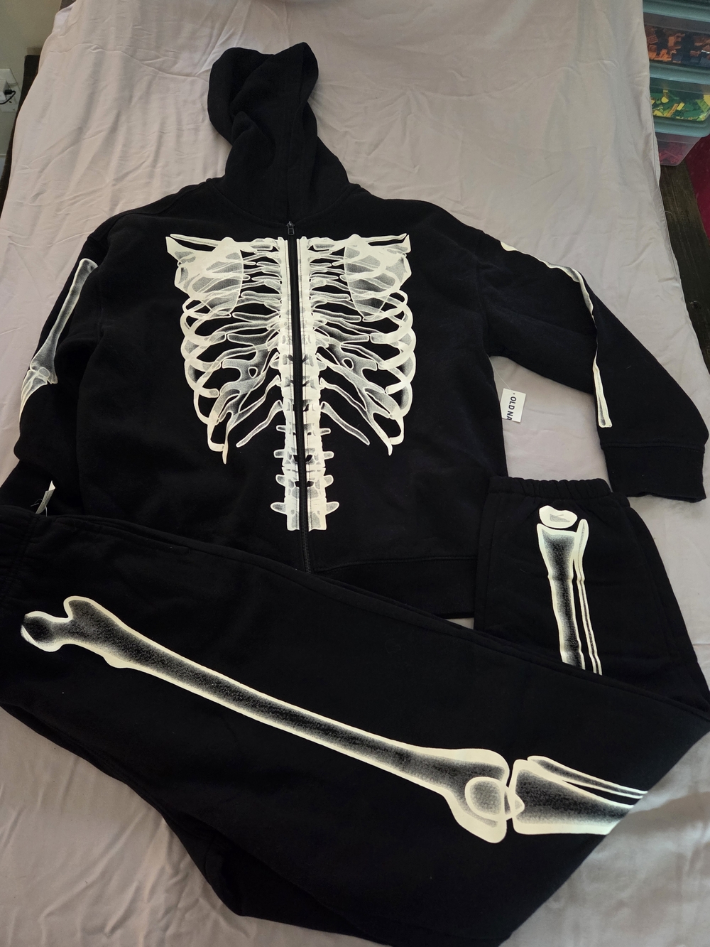 Old Navy Black & White Skeleton Kids Matching Hoodie and Joggers Set